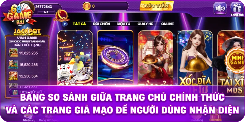 Bảng so sánh giữa trang chủ chính thức và các trang giả mạo để người dùng nhận diện.